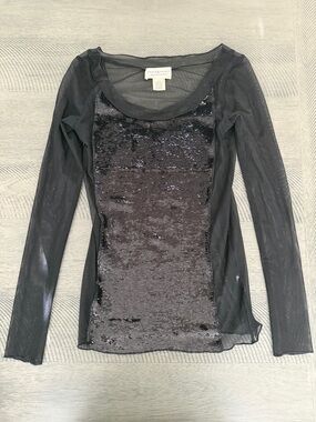 Denim & Supply Ralph Lauren Black Sequin Mesh Long Sleeve Top